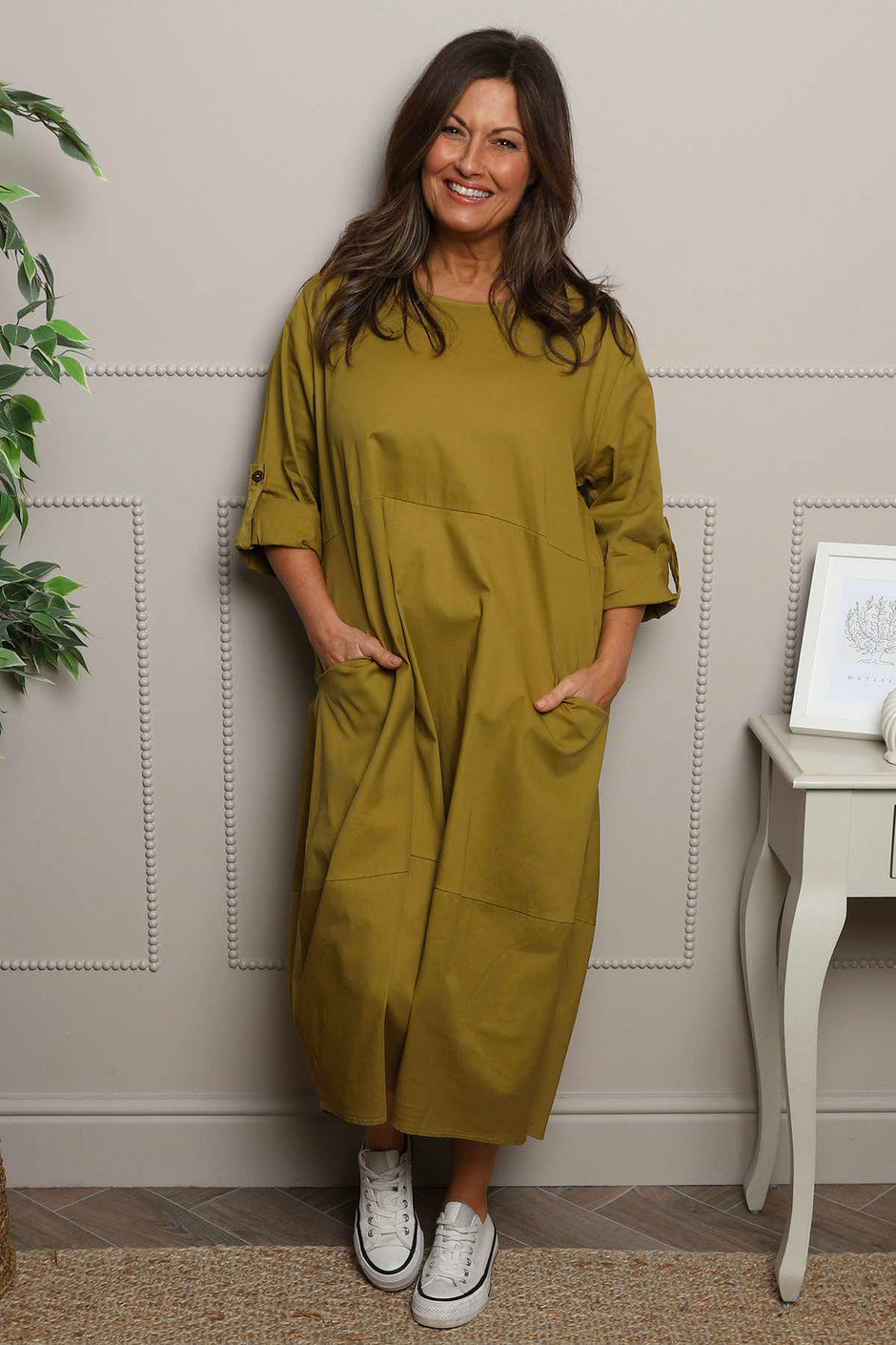 Melany Pocket Cotton Dress Moss