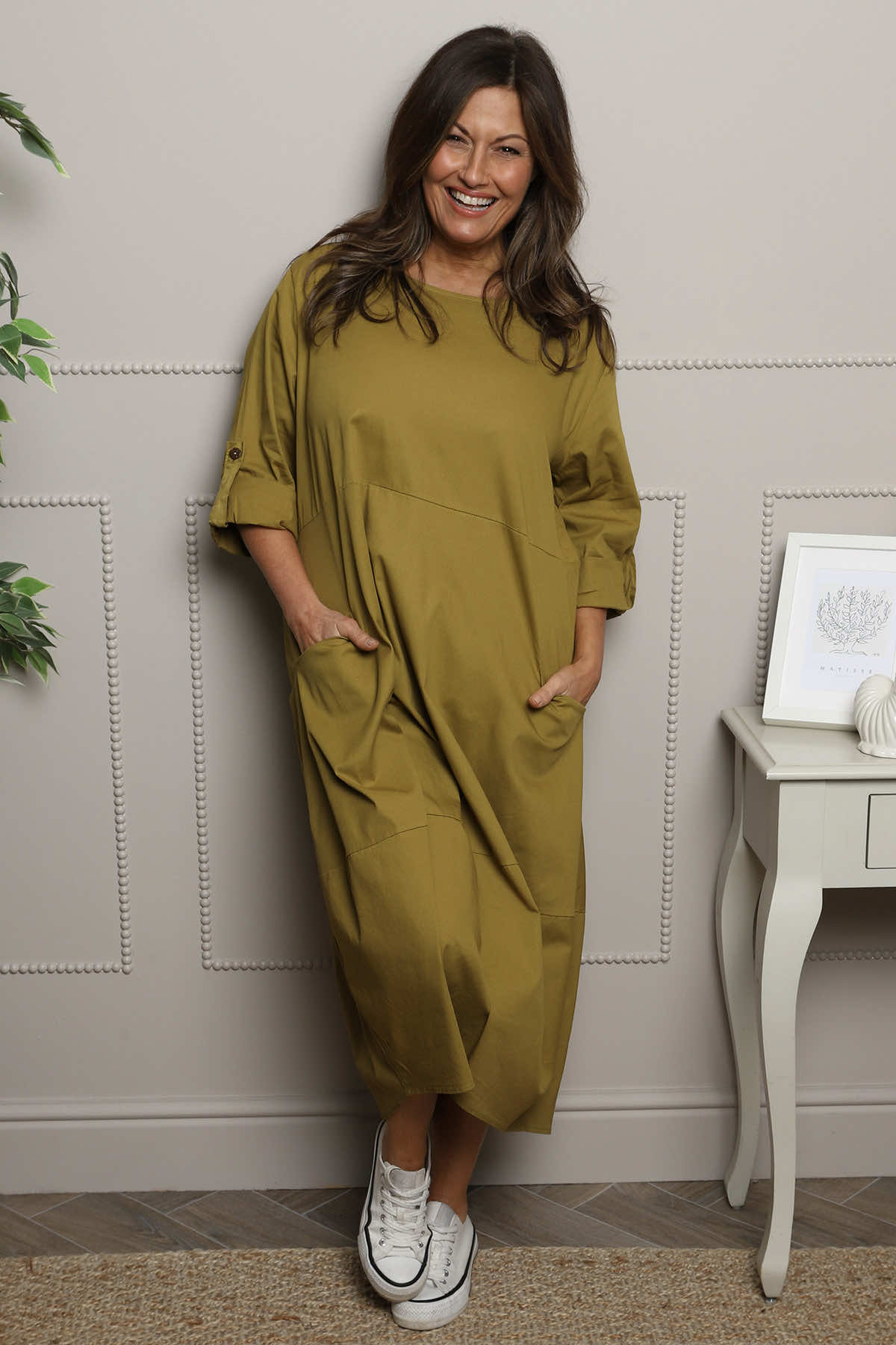 Melany Pocket Cotton Dress Moss