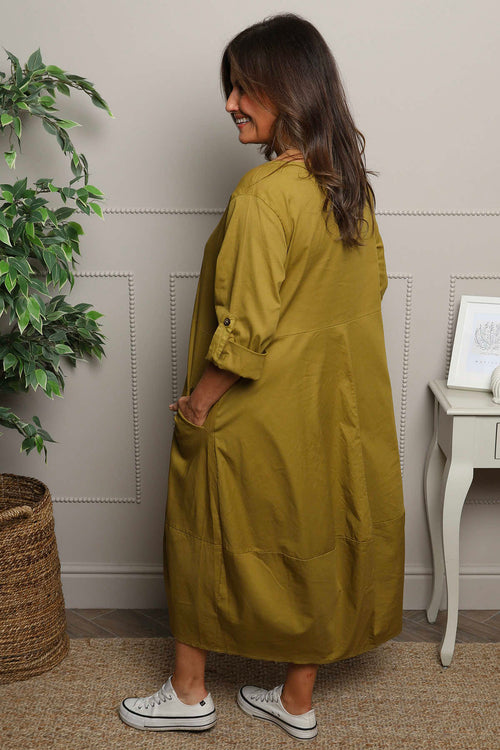 Melany Pocket Cotton Dress Moss - Image 4