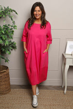 Melany Pocket Cotton Dress Fuchsia Fuchsia - Melany Pocket Cotton Dress Fuchsia