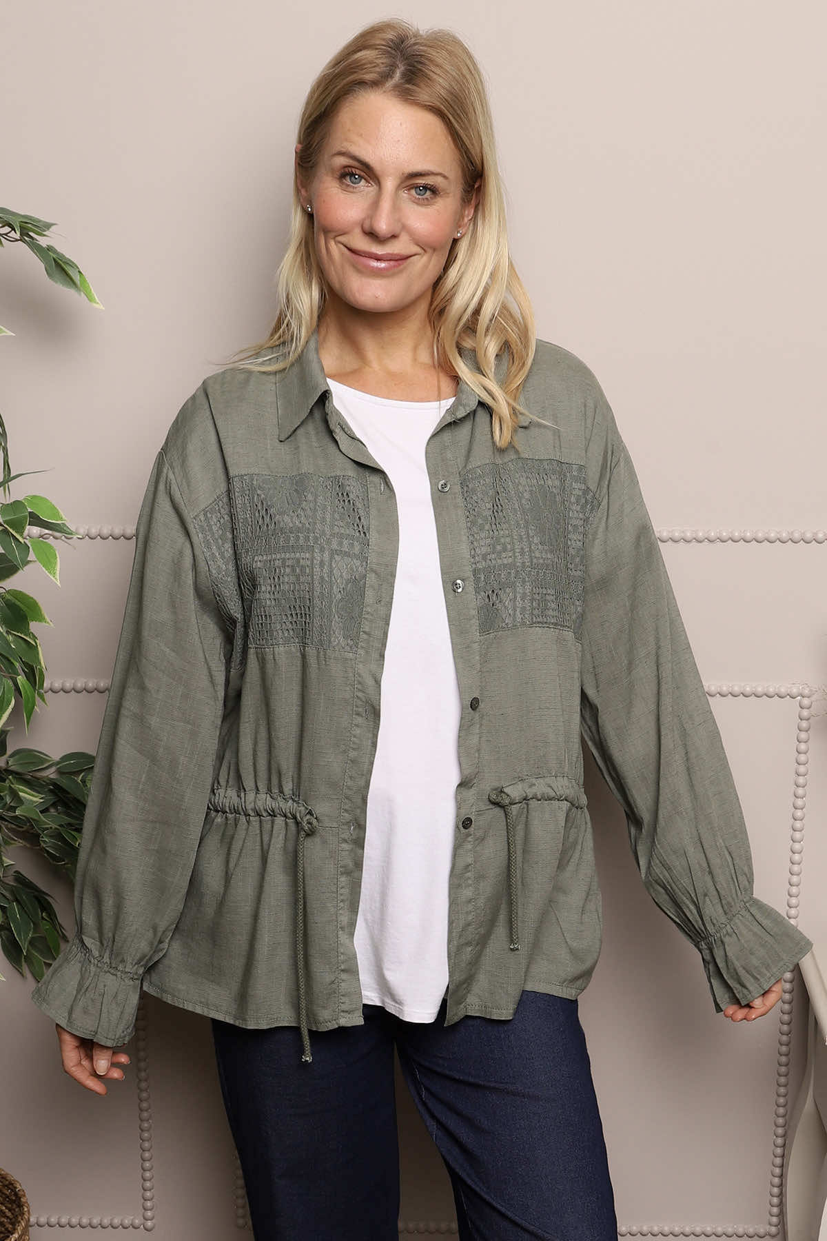 Liyana Lace Detail Shirt Khaki