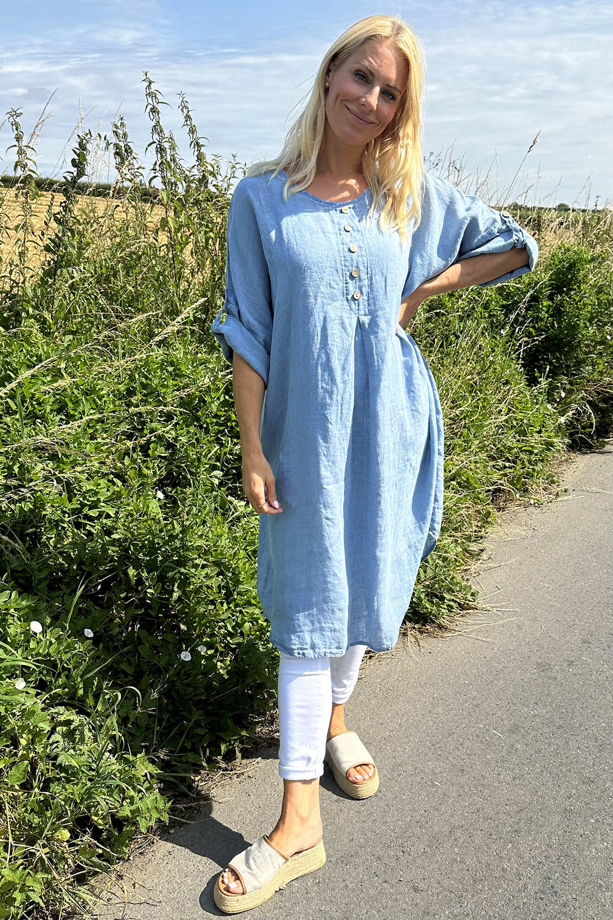 Charlotte Linen Dress Blue