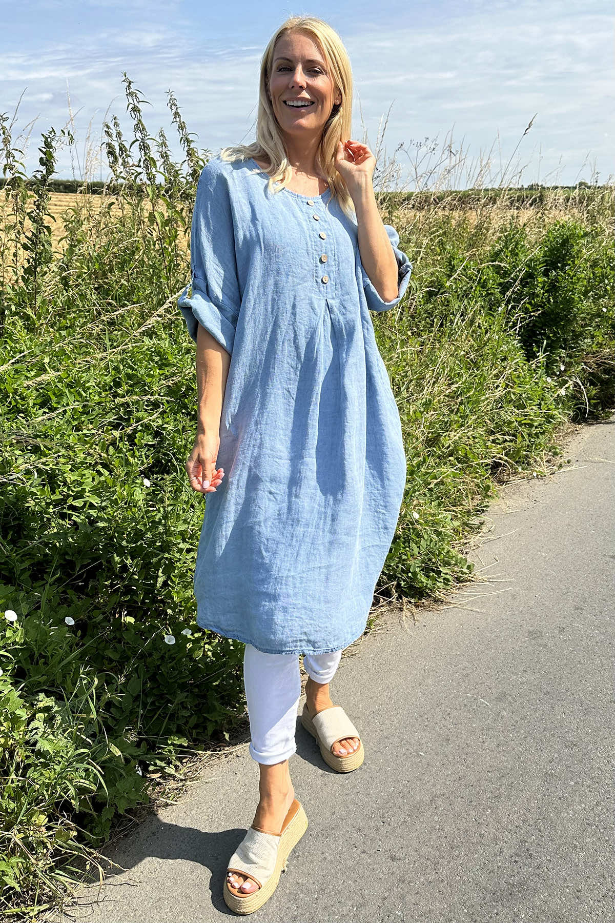 Charlotte Linen Dress Blue