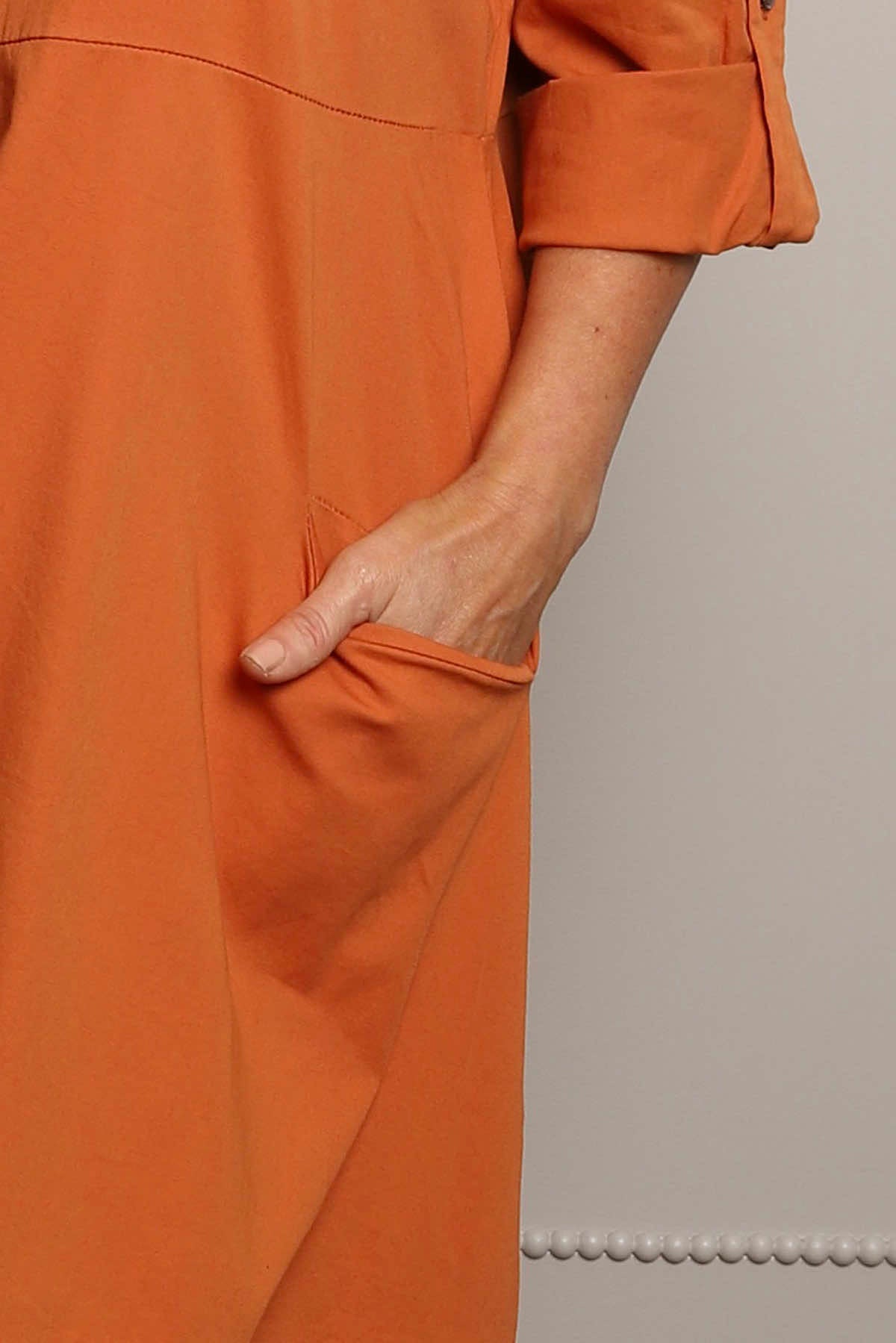 Melany Pocket Cotton Dress Burnt Orange