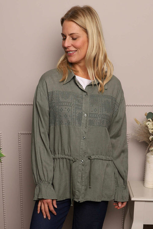 Liyana Lace Detail Shirt Khaki - Image 3