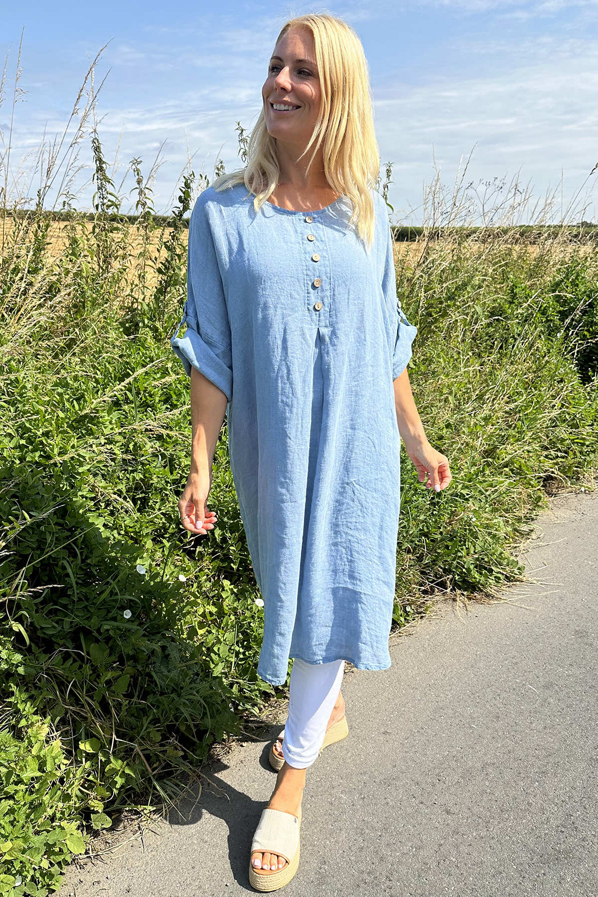 Charlotte Linen Dress Blue