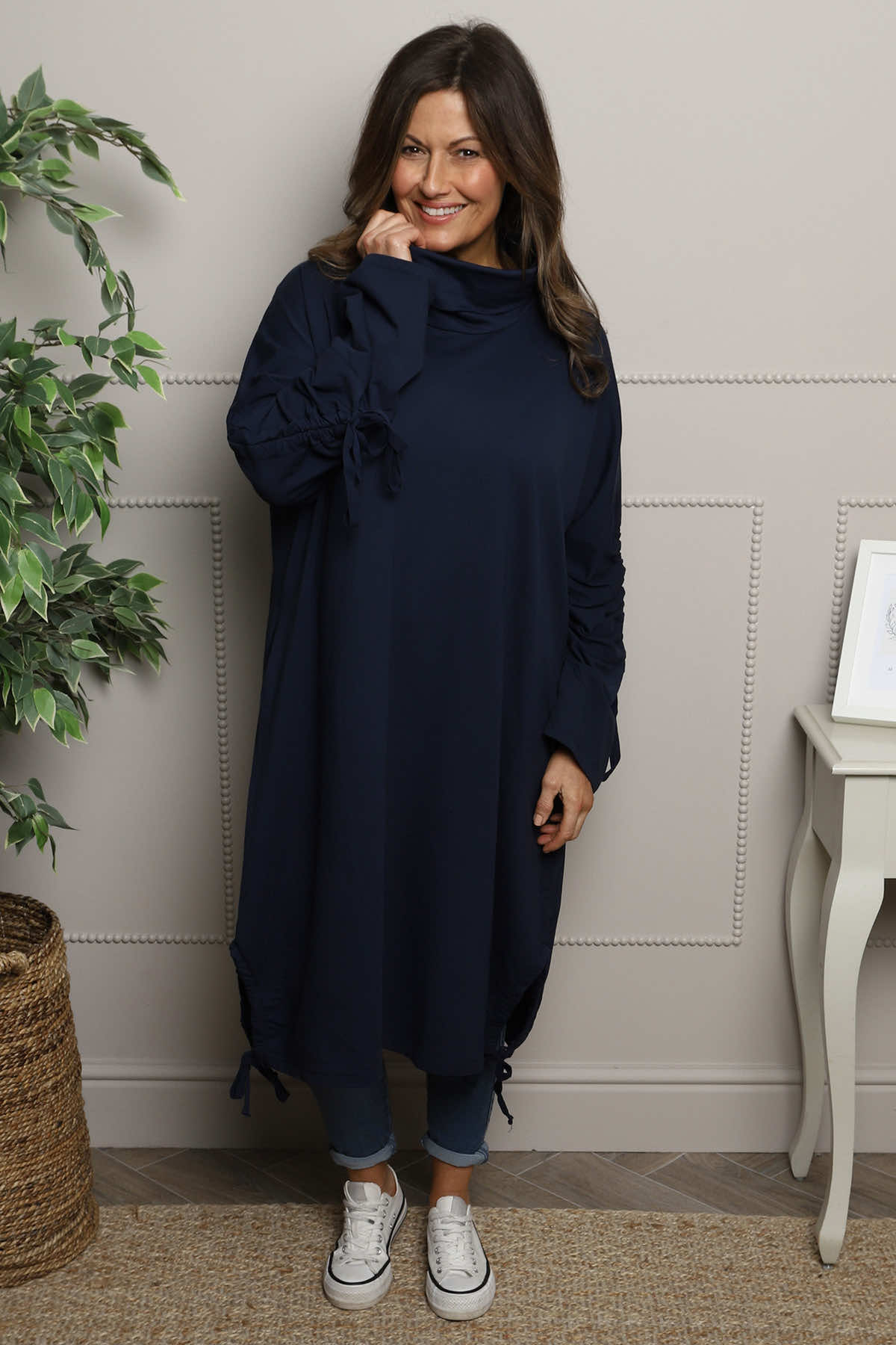 Dalary Cowl Neck Cotton Tunic Navy
