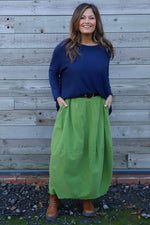 Branwen Belted Needlecord Skirt Green Green - Branwen Belted Needlecord Skirt Green