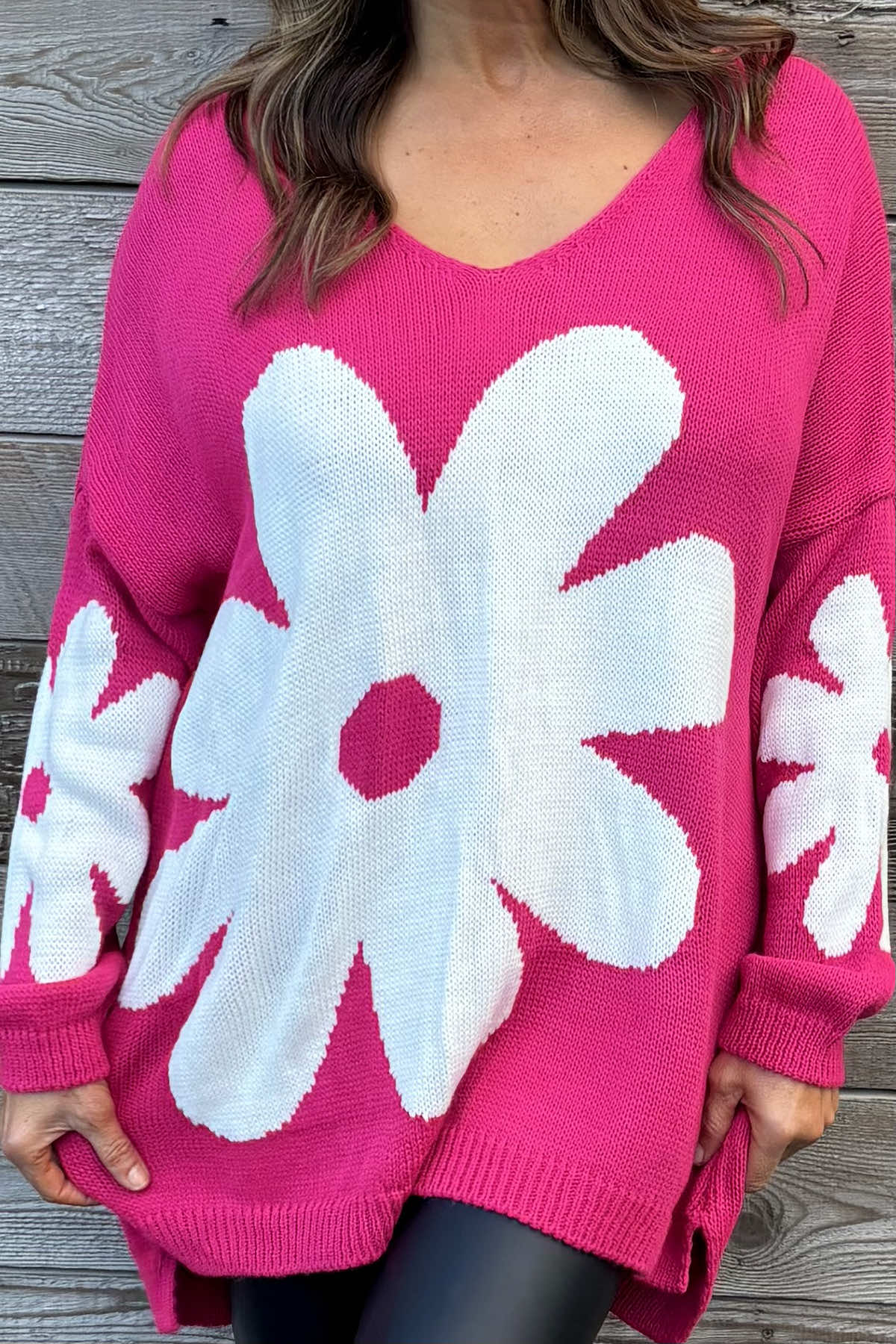 Joan Flower Knitted Jumper Hot Pink