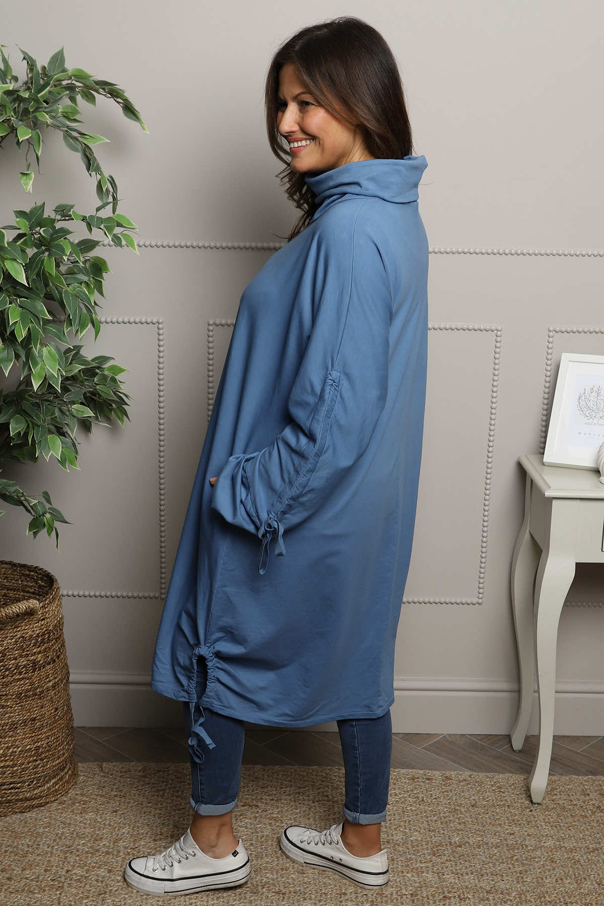 Dalary Cowl Neck Cotton Tunic Blue