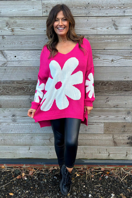 Joan Flower Knitted Jumper Hot Pink - Image 2