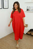 Raven Embroidered Shoulder Cotton Dress Red