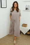 Raven Embroidered Shoulder Cotton Dress Mocha