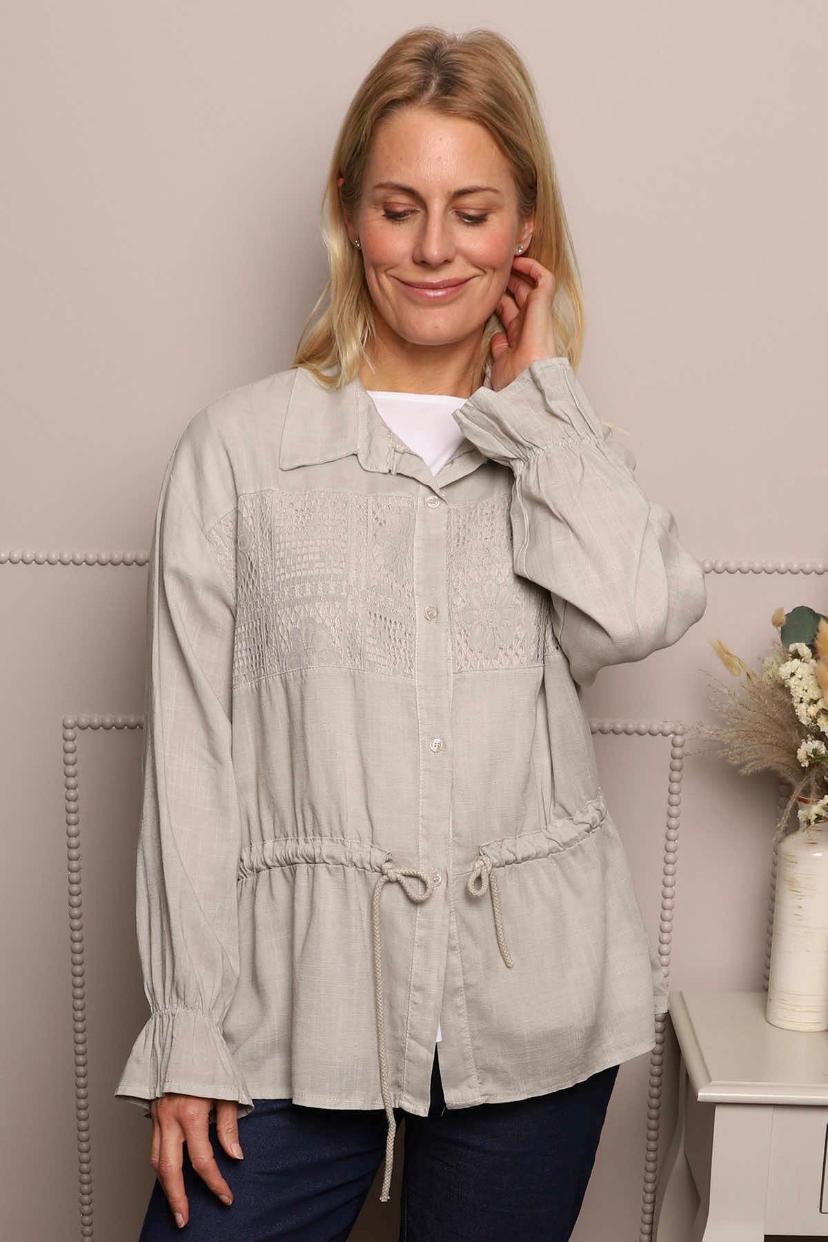 Liyana Lace Detail Shirt Stone