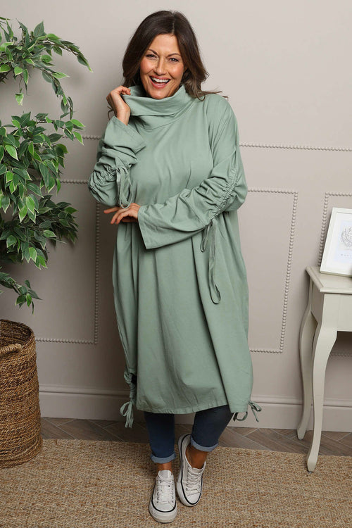 Dalary Cowl Neck Cotton Tunic Sage Green - Image 1