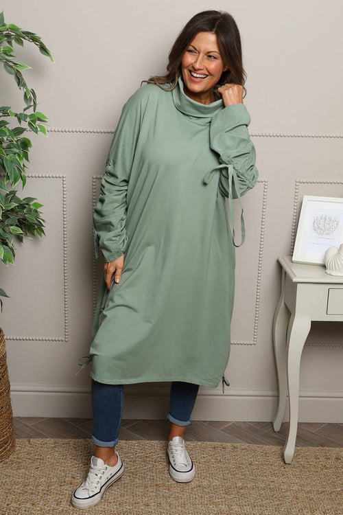 Dalary Cowl Neck Cotton Tunic Sage Green - Image 2