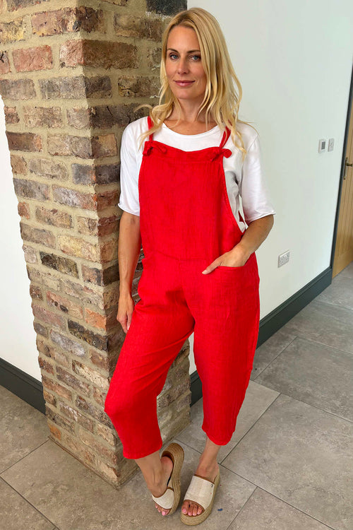Pabo Linen Dungarees Red