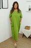 Raven Embroidered Shoulder Cotton Dress Olive