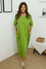Raven Embroidered Shoulder Cotton Dress Olive