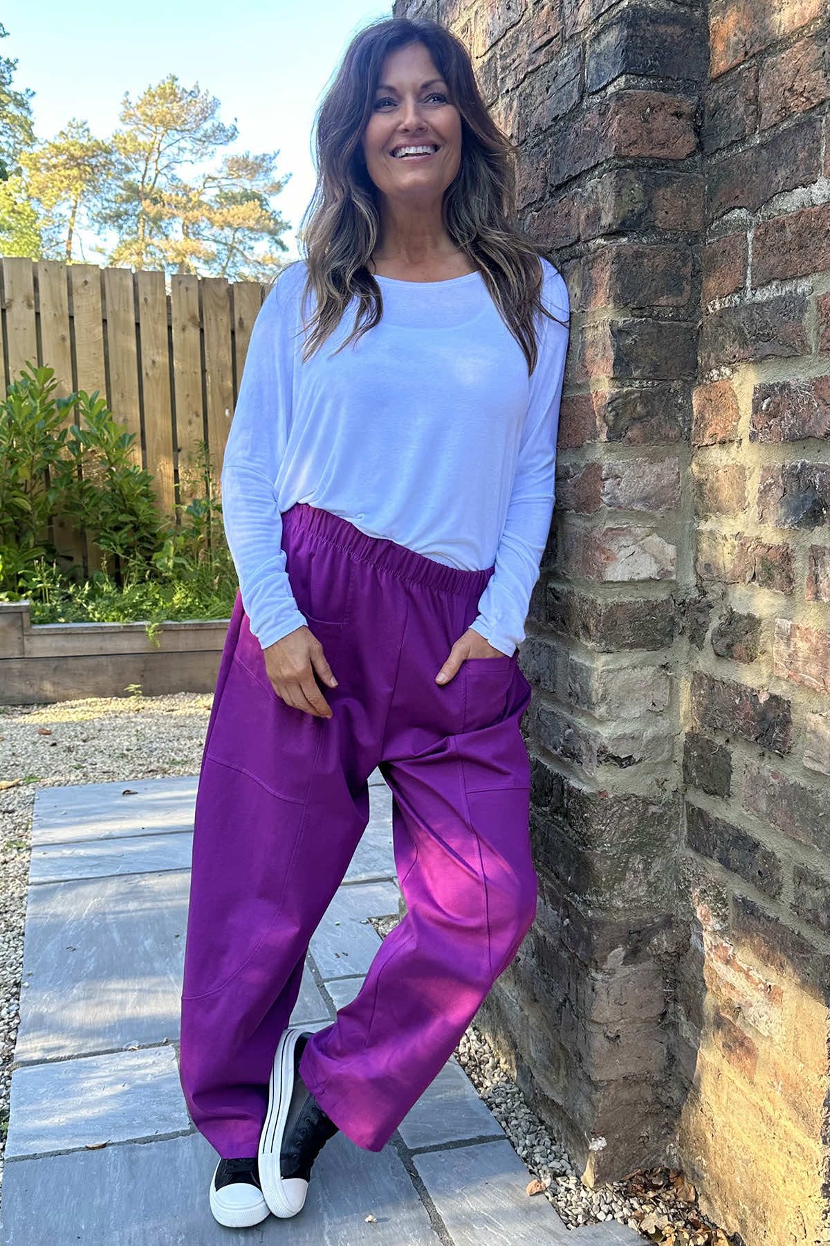 Yasmine Pocket Cotton Trousers Purple