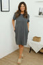 Joyce Button Linen Dress Mid Grey