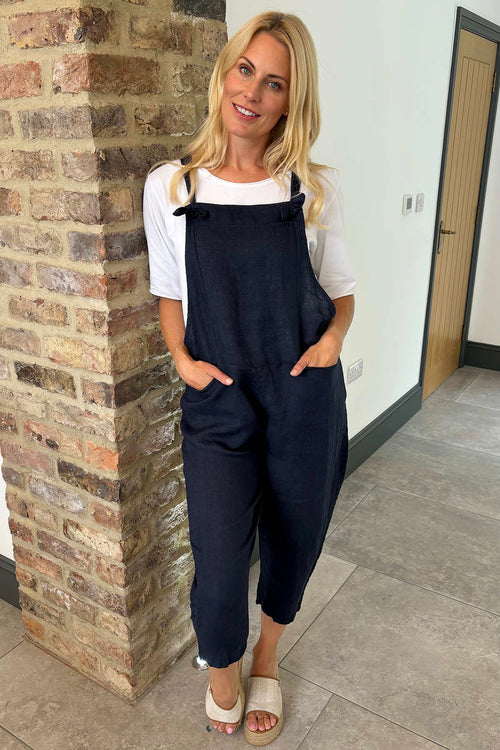 Pabo Linen Dungarees Navy