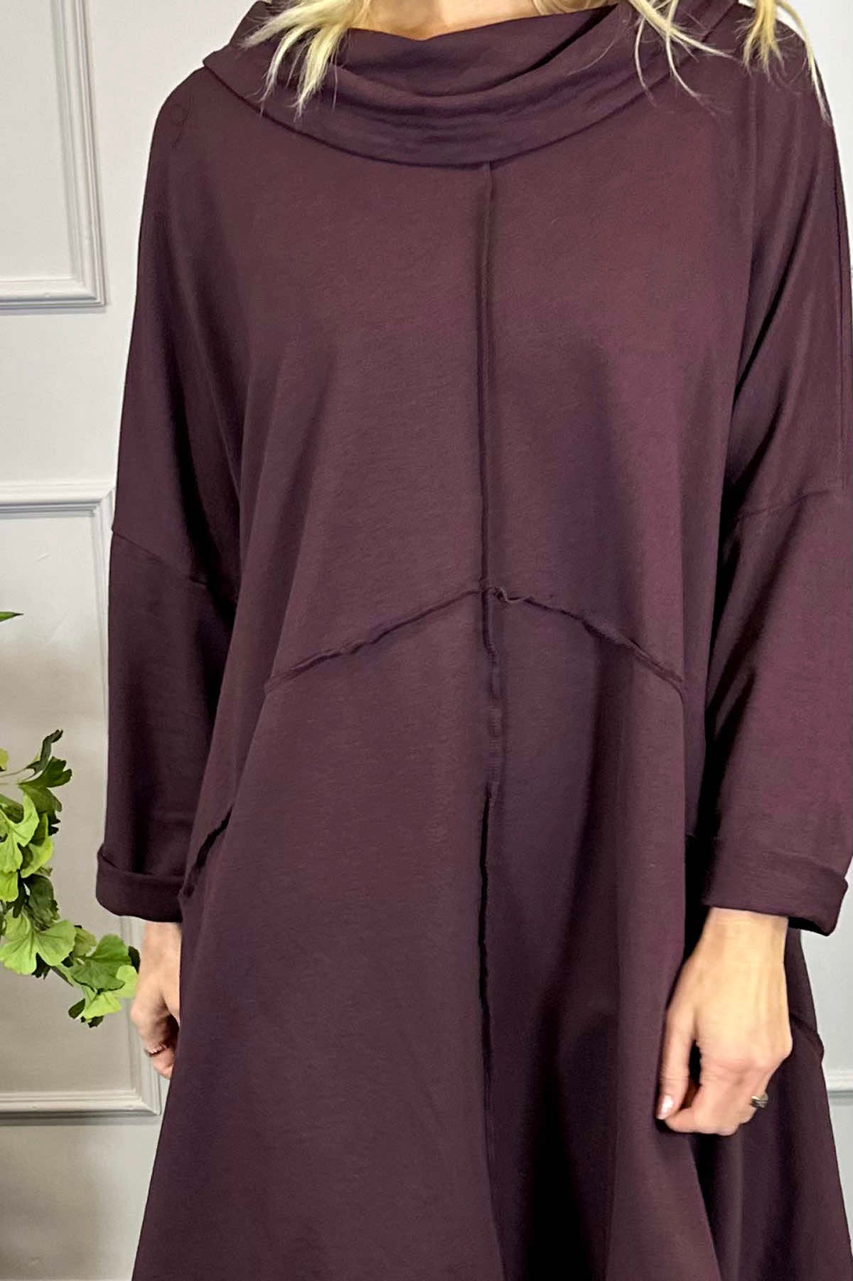 Willow Cowl Neck Cotton Dress Burgundy