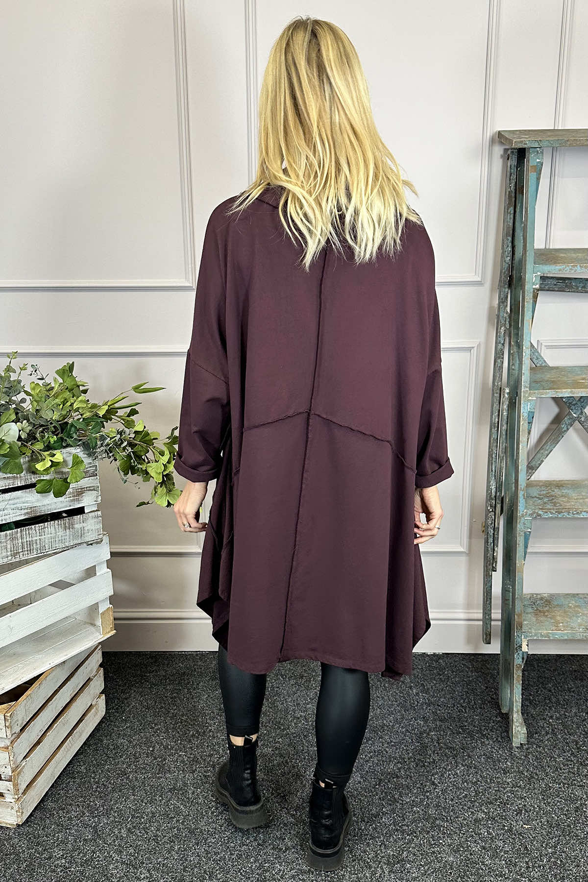 Willow Cowl Neck Cotton Dress Burgundy