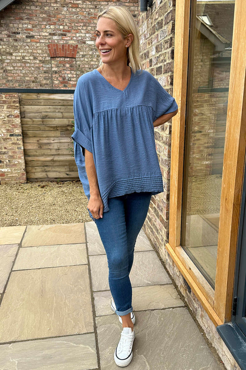 Allison Pleat Hem Top Blue