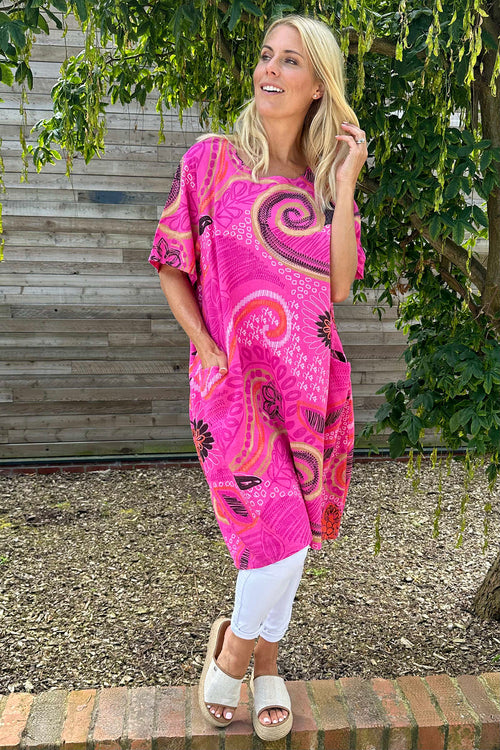 Molly Print Linen Dress Fuchsia