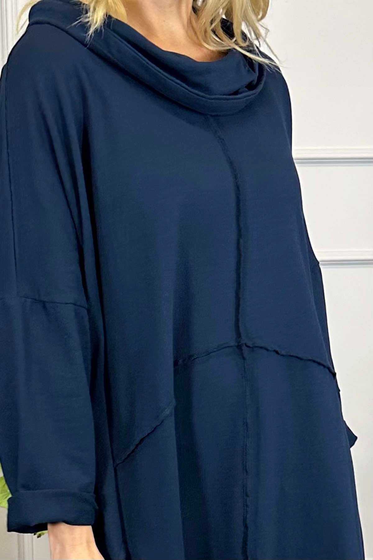 Willow Cowl Neck Cotton Dress Navy