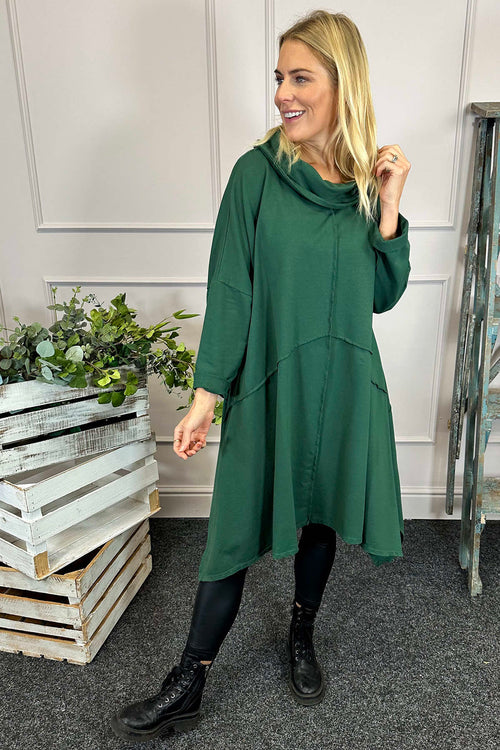 Willow Cowl Neck Cotton Dress Bottle Green