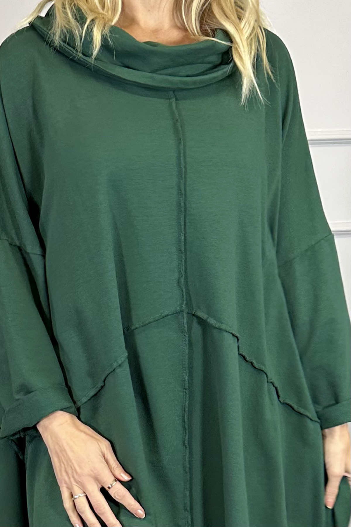 Willow Cowl Neck Cotton Dress Bottle Green