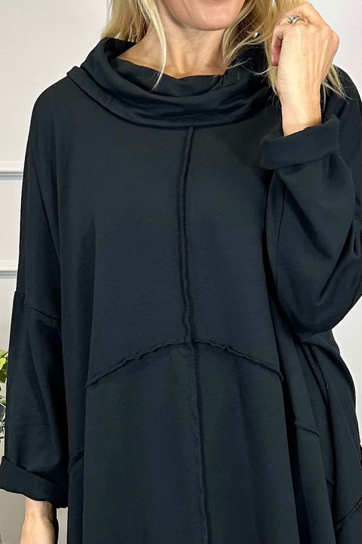 Willow Cowl Neck Cotton Dress Black