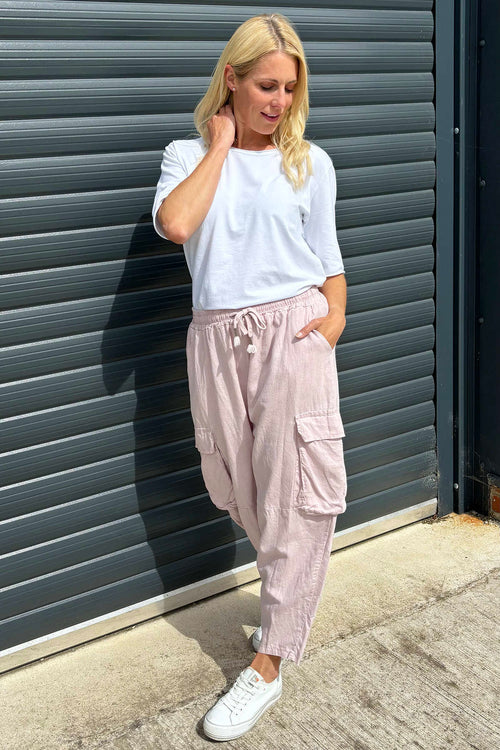 Eva Washed Cargo Linen Trousers Pink - Image 3