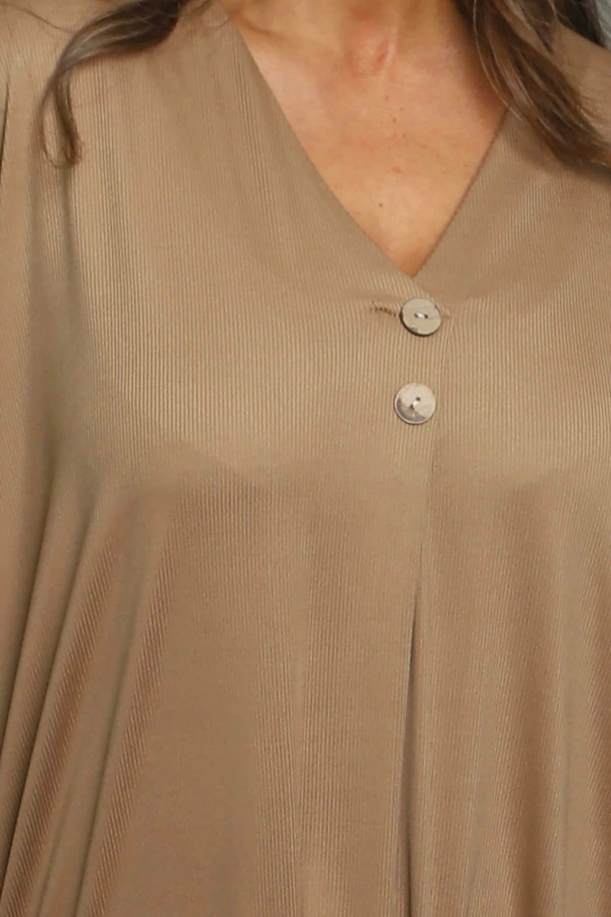 Frieda V-Neck Ribbed Dress Camel