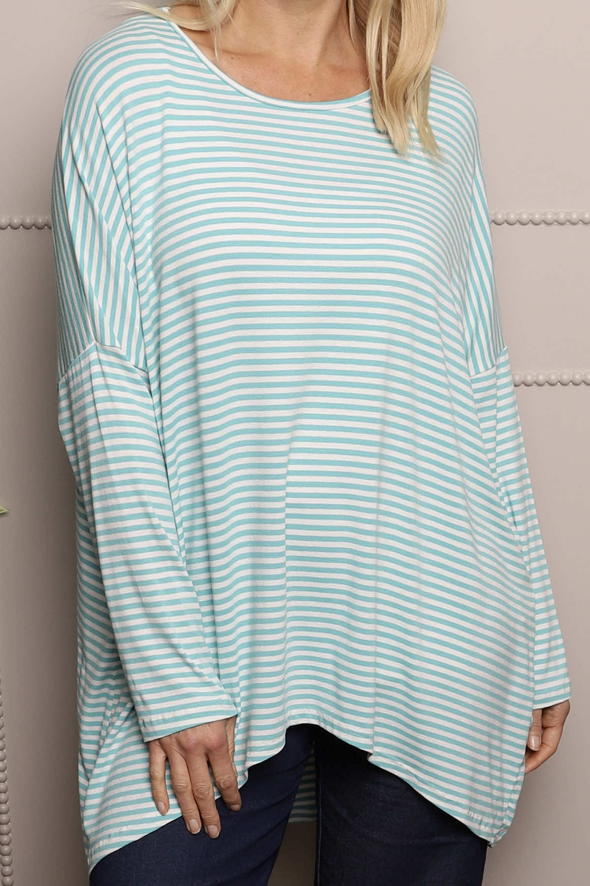 Avril Stripe Slouch Top Aqua