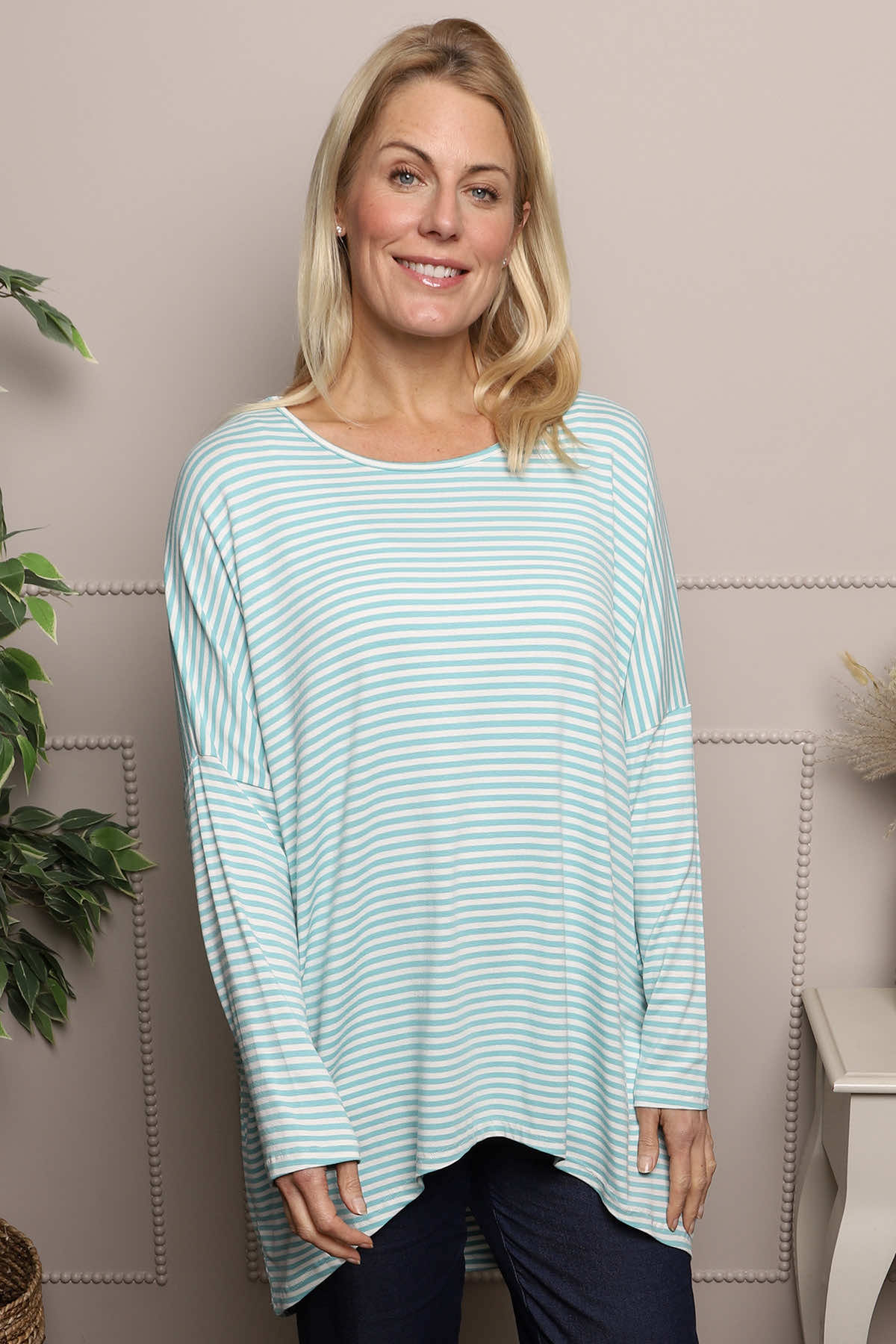 Avril Stripe Slouch Top Aqua
