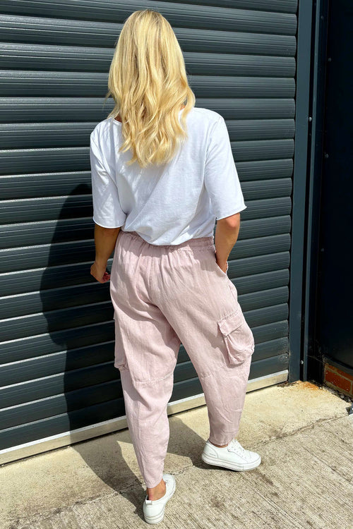 Eva Washed Cargo Linen Trousers Pink - Image 4