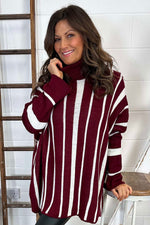 Kenzie Stripe Polo Knitted Jumper Wine Wine - Kenzie Stripe Polo Knitted Jumper Wine