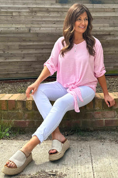 Erica Tie Front Top Bubblegum Pink