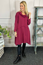 Willow Cowl Neck Cotton Dress Wine Wine - Willow Cowl Neck Cotton Dress Wine