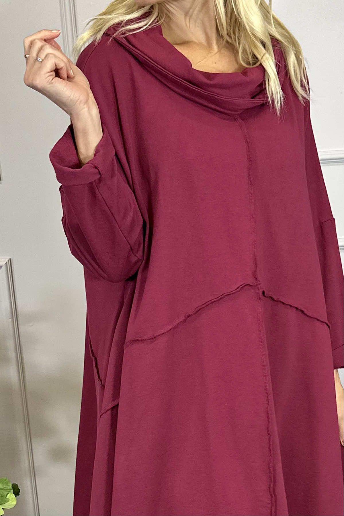 Willow Cowl Neck Cotton Dress Wine