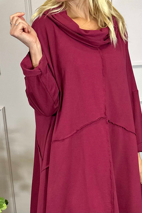 Willow Cowl Neck Cotton Dress Wine - Image 3