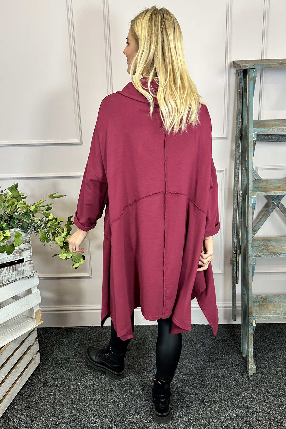 Willow Cowl Neck Cotton Dress Wine