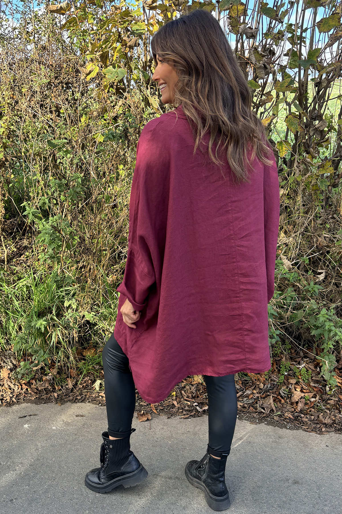 Katia Cowl Neck Linen Top Wine