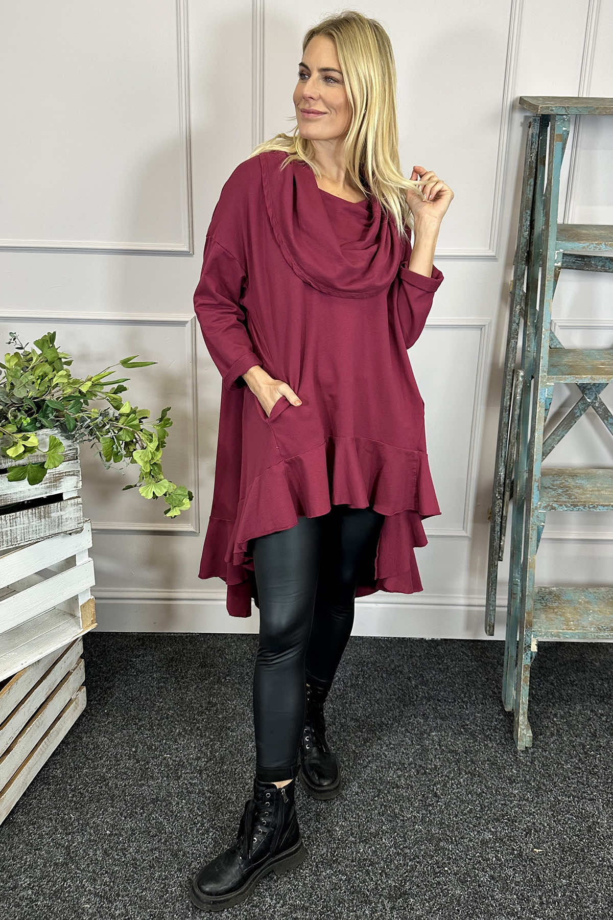 Eden Dipped Hem Cotton Tunic Wine