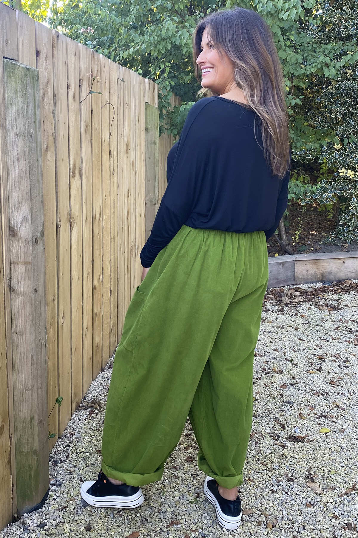 Clarisse Button Pocket Cord Trousers Olive