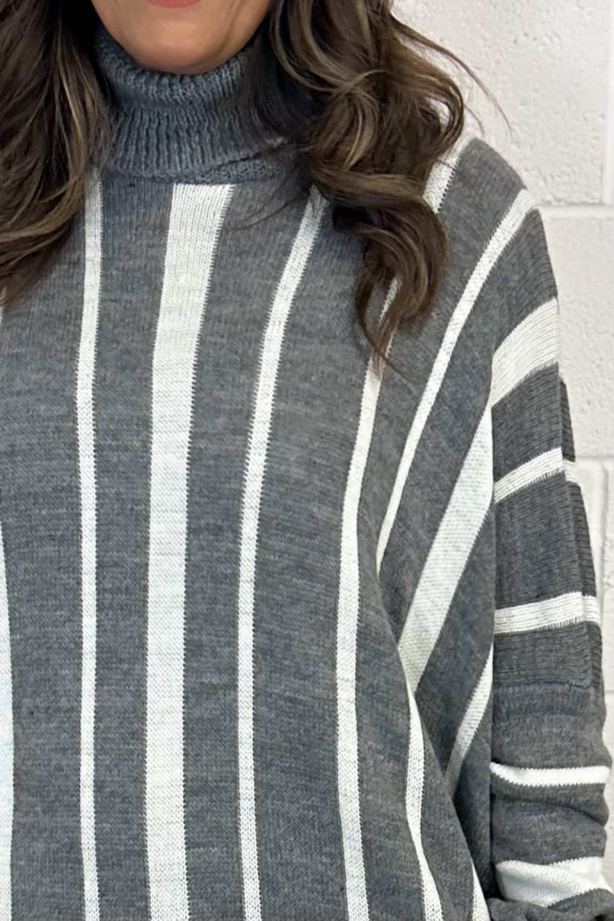 Kenzie Stripe Polo Knitted Jumper Mid Grey