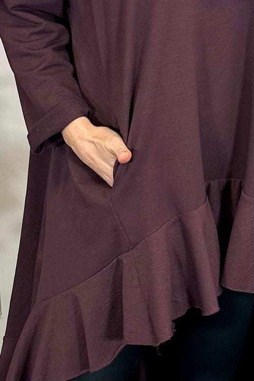 Eden Dipped Hem Cotton Tunic Burgundy - Image 3